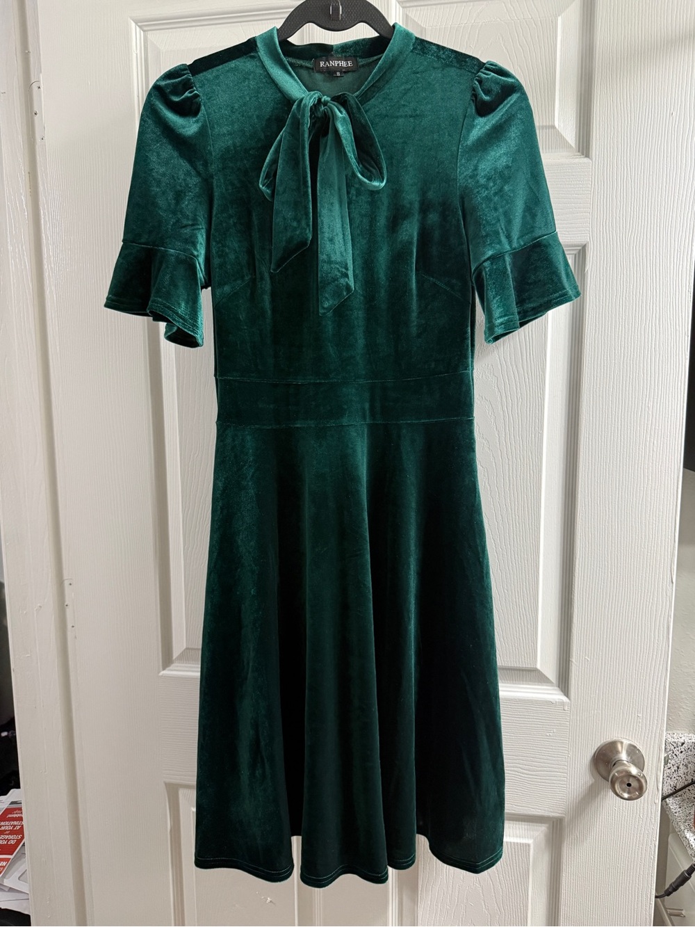 Emerald Green Velvet Tie-Neck Asymmetrical Dress